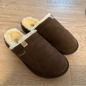 Brunch Brown Suede Shearling Slippers Size 9